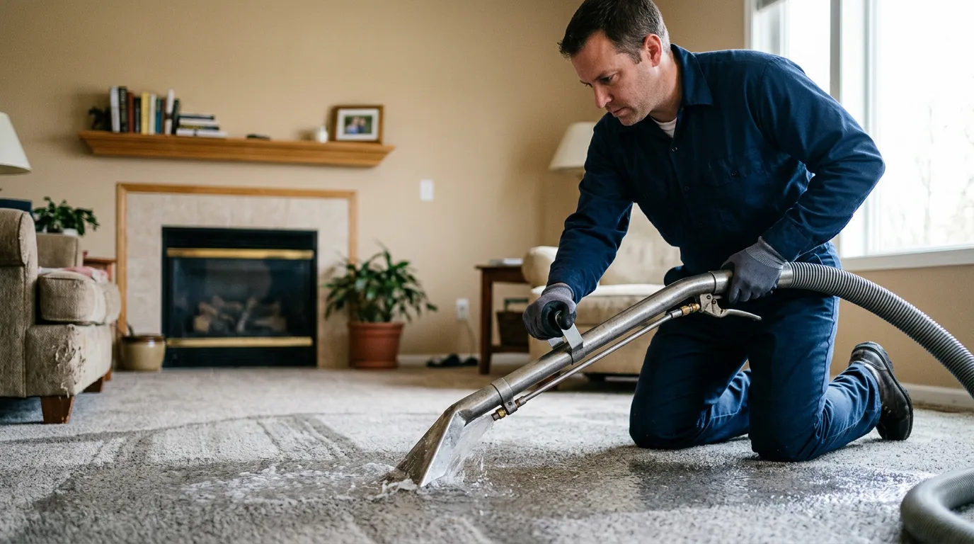 Water damage restoration technician working near Earlville, IA